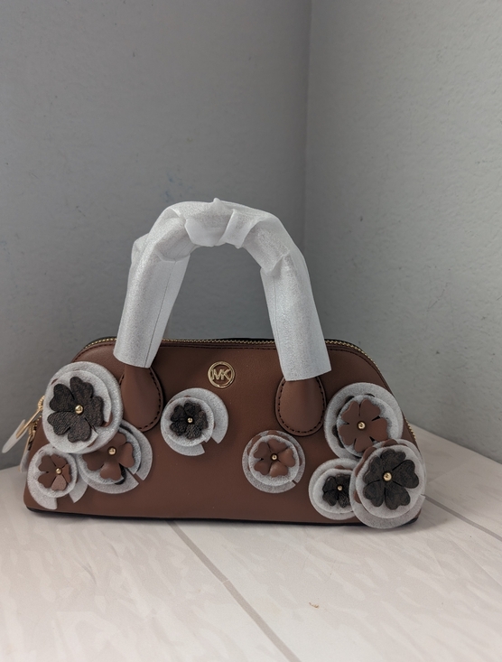 NWT Michael Kors Petra Small Floral Embellished Crossbody Bag in Brown
